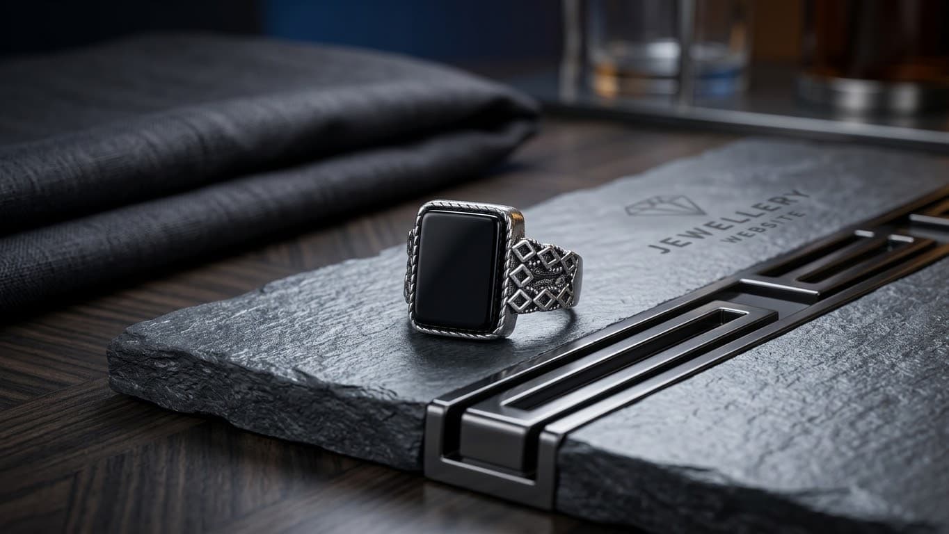 Premium Black Stone Statement Ring – Stainless Steel